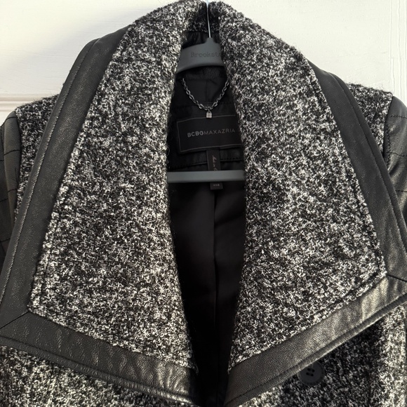 BCBG Maxazria Black/White/ Gray Tweed Quilted Leather combo jacket /coat XXS - Picture 4 of 14